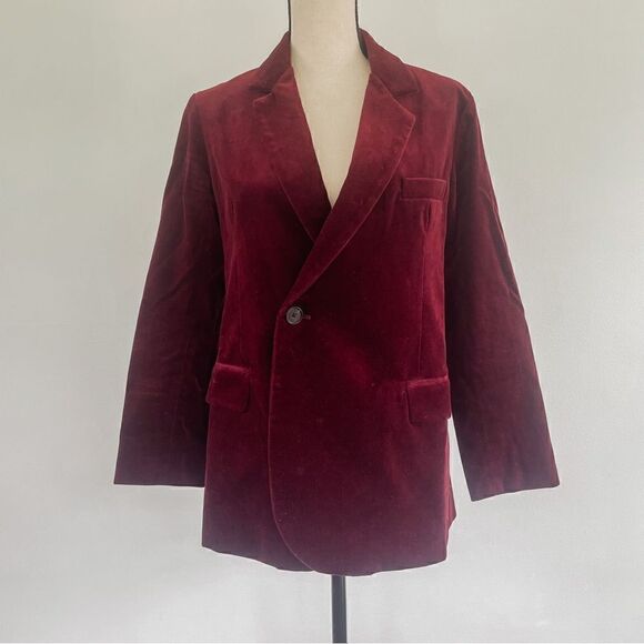 Nili Lotan Classon Velvet Burgundy Single Breasted One Button Jacket Blazer Sz 8 - Picture 4 of 7
